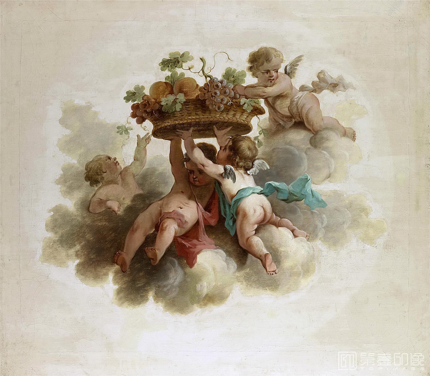 油画-荷兰阿姆斯特丹国家美术馆-Unknown artist Vier putti die een vruchtenmand dragen 1725-1774-1685